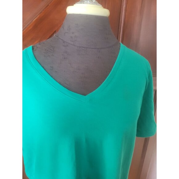 Woman Within V-Neck Short Sleeve Turquoise T-Shirt Size L 18/20 - Picture 2 of 4